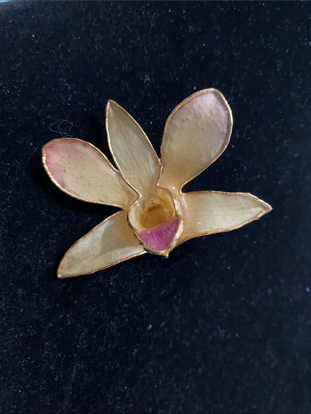 18KGold Dipped Pink Orchid Brooch Pin